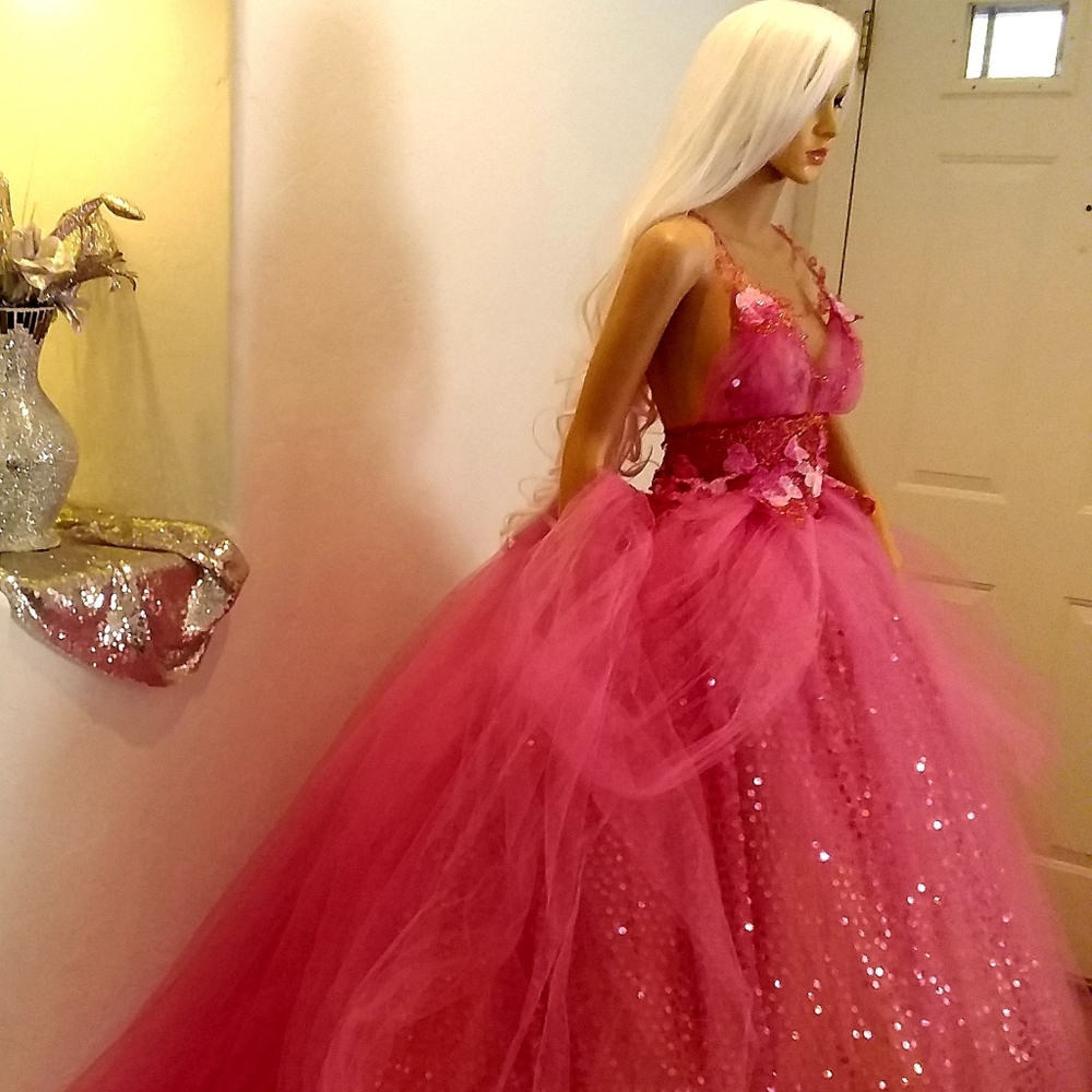 YASMINE Pink Tulle Sequin Wedding Ballgown Set - Picture 8 of 10